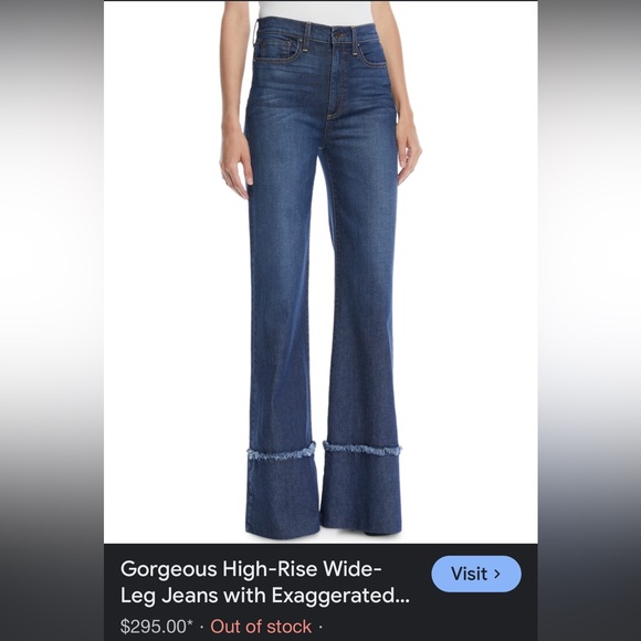 Alice + Olivia Gorgeous High-Rise Wide-Leg Jeans with exaggerated hem - Picture 2 of 9